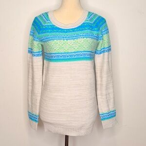 Mossimo Supply Co Fair Isle Sweater S Blue Green Nordic Knit Cozy Winter Pullove